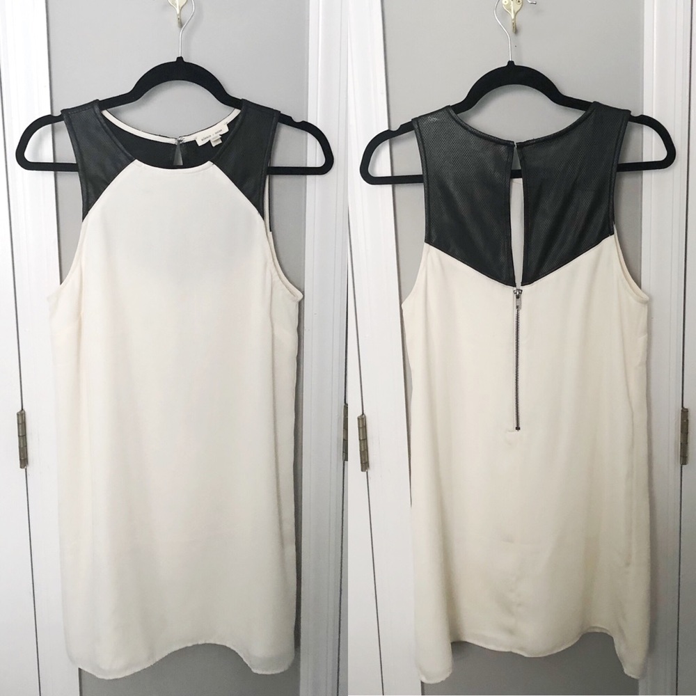 White A-line dress with faux leather detail Size M